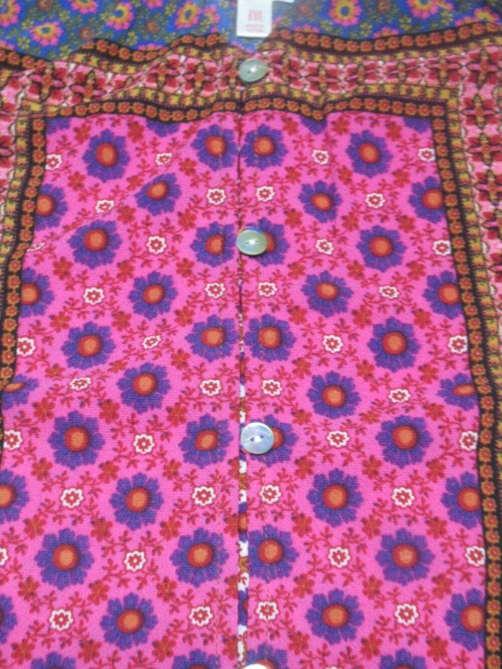 Boho Bright Color Floral Front Tie Shirt - Picture 4 of 6